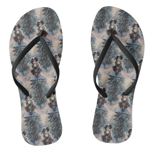 Japanse Chin Hond Rijden Motorfiets Kerstmis Teenslippers (Voetbed)