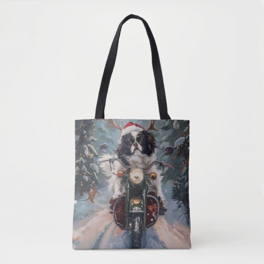 Japanse Chin Hond Rijden Motorfiets Kerstmis Tote Bag (Voorkant)