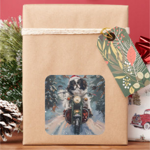 Japanse Chin Hond Rijdt op Motorfiets Kerstmis Vierkante Sticker