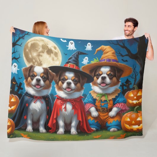 Japanse Chin Honden Pompoen Halloween Grappig Fleece Deken (In situ)