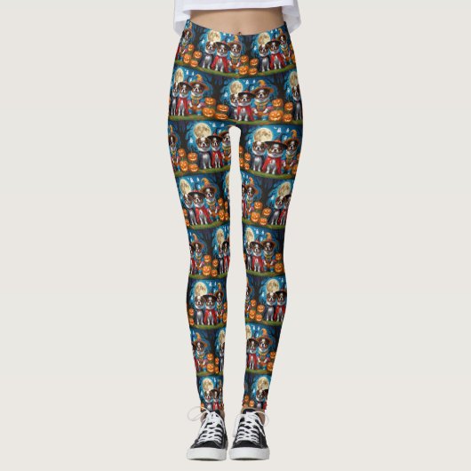 Japanse Chin Honden Pompoen Halloween Grappig Leggings (Voorkant)