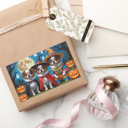 Japanse Chin Honden Pompoen Halloween Grappig Rechthoekige Sticker (Geschenken)