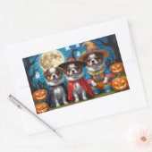 Japanse Chin Honden Pompoen Halloween Grappig Rechthoekige Sticker (Envelop)