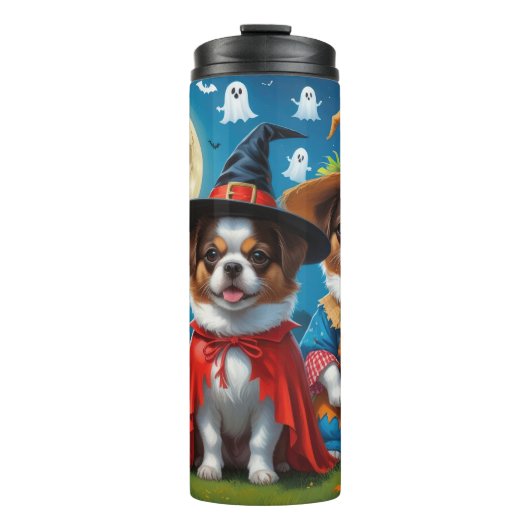 Japanse Chin Honden Pompoen Halloween Grappig Thermosbeker (Voorkant)