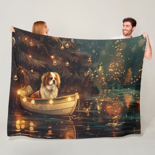 Japanse Chin Kerst Feestelijke Reis Fleece Deken (In situ)