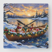 Japanse Chin Kerstboot Vakantie Vierkante Klok (Voorkant)