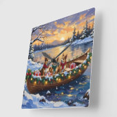 Japanse Chin Kerstboot Vakantie Vierkante Klok (Hoek)