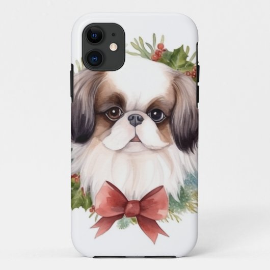 Japanse Chin Kerstkrans Festieve Pup Case-Mate iPhone Case (Achterkant)