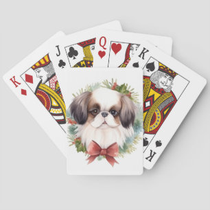 Japanse Chin Kerstkrans Festieve Pup Pokerkaarten