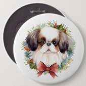 Japanse Chin Kerstkrans Festieve Pup Ronde Button 6,0 Cm (Voorkant /achterkant)