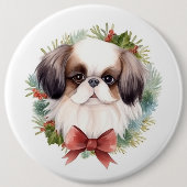 Japanse Chin Kerstkrans Festieve Pup Ronde Button 6,0 Cm (Voorkant)