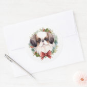Japanse Chin Kerstkrans Festieve Pup Ronde Sticker (Envelop)