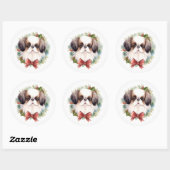 Japanse Chin Kerstkrans Festieve Pup Ronde Sticker (Vel)