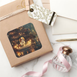 Japanse Chin Kerstmis Feestelijke Reis Vierkante Sticker