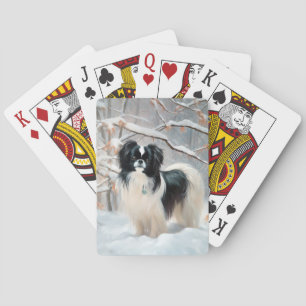 Japanse Chin Laat het Sneeuwen Kerstmis Pokerkaarten