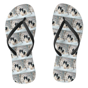 Japanse Chin Laat het Sneeuwen Kerstmis Teenslippers