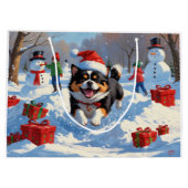 Japanse Chin loopt in de sneeuw met kerst Pet Groot Cadeauzakje (Achterkant)