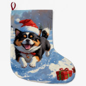 Japanse Chin loopt in de sneeuw met kerst Pet Grote Kerstsok (Voorkant)