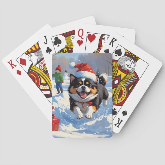 Japanse Chin loopt in de sneeuw met kerst Pet Pokerkaarten (Achterkant)