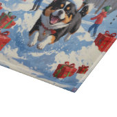 Japanse Chin loopt in de sneeuw met kerst Pet Snijplank (Hoek)