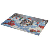 Japanse Chin loopt in de sneeuw met kerst Pet Snijplank (Hoek)