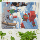 Japanse Chin loopt in de sneeuw met kerst Pet Theedoek (Gevouwen)