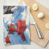 Japanse Chin loopt in de sneeuw met kerst Pet Theedoek (Quarter Fold)