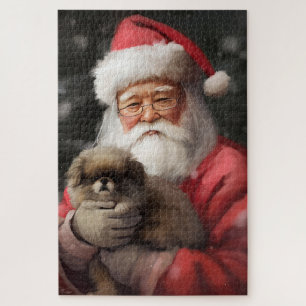 Japanse Chin met Kerstman Feestelijke Kerstmis Legpuzzel