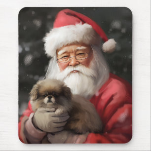Japanse Chin met Kerstman Feestelijke Kerstmis Muismat