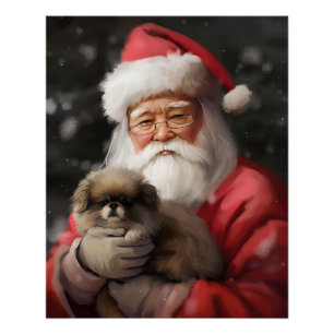 Japanse Chin met Kerstman Feestelijke Kerstmis Perfect Poster