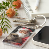 Japanse Chin met Kerstman Feestelijke Kerstmis Sleutelhanger (Voorkant Rechts)