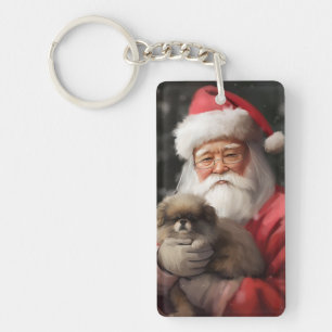 Japanse Chin met Kerstman Feestelijke Kerstmis Sleutelhanger