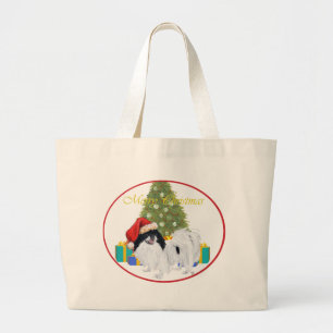 Japanse Chin Prettig Kerstfeest Grote Tote Bag