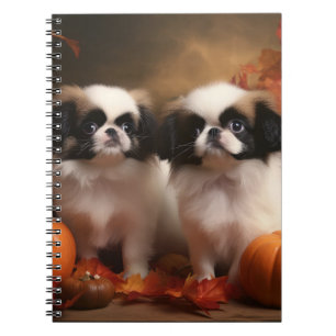 Japanse Chin Puppy Herfst Plezier Pompoen  Notitieboek