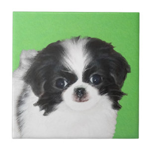 Japanse Chin Puppy Painting - Originele Dog Art Tegeltje