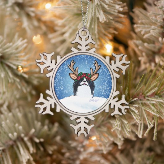 Japanse Chin Reindeer Tin Sneeuwvlok Ornament (Boom)