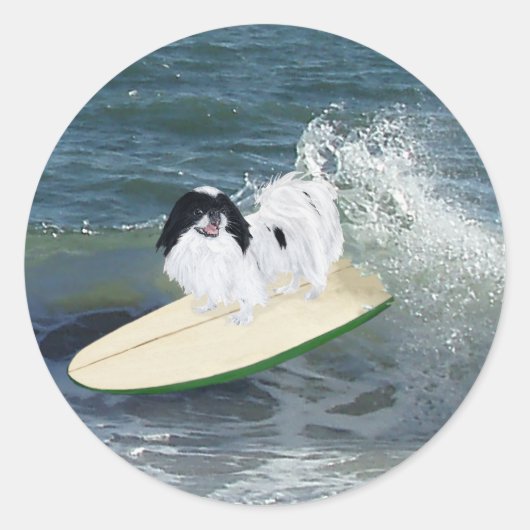 Japanse Chin Surfen Ronde Sticker (Voorkant)