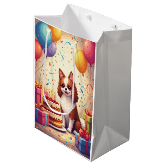 Japanse Chin Verjaardagsviering Medium Cadeauzakje (Voorkant Gekanteld)