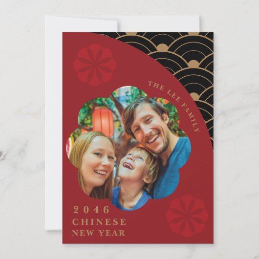 Japanse Chinese rode en zwarte maankaart Feestdagenkaart (Voorkant)