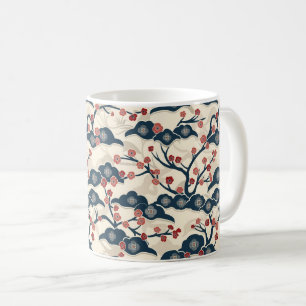 Japanse Chiyogami Ume Rode Koraal Indigo Crème Koffiemok