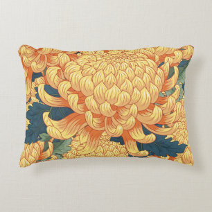 Japanse chrysanten: geel bloemmotief. accent kussen