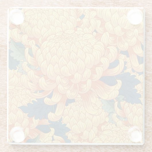 Japanse chrysanten: geel bloemmotief. glazen onderzetter (Achterkant)