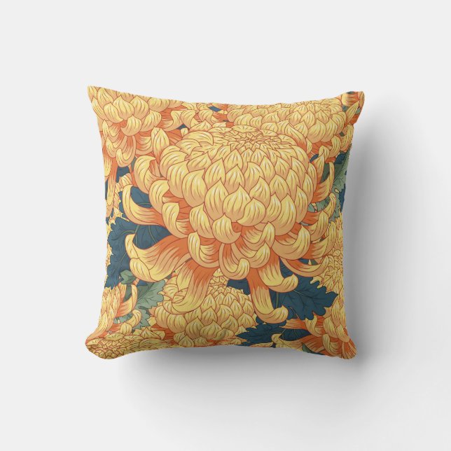 Japanse chrysanten: geel bloemmotief. kussen (Voorkant)