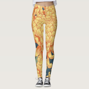 Japanse chrysanten: geel bloemmotief. leggings