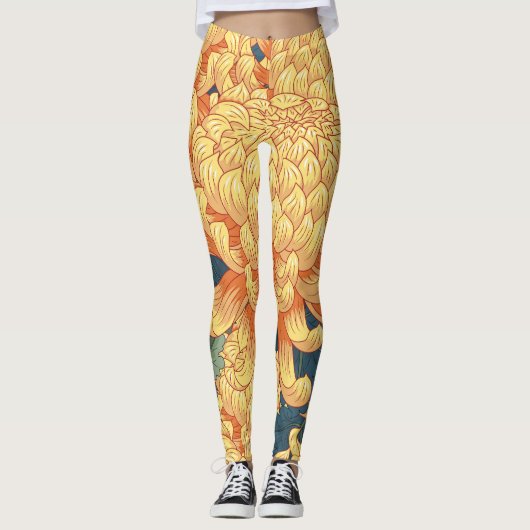 Japanse chrysanten: geel bloemmotief. leggings (Voorkant)