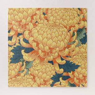 Japanse chrysanten: geel bloemmotief. legpuzzel