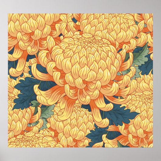 Japanse chrysanten: geel bloemmotief. poster (Voorkant)