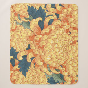 Japanse chrysanten: geel bloemmotief. sherpa deken