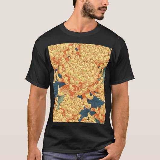 Japanse chrysanten: geel bloemmotief. t-shirt (Voorkant)