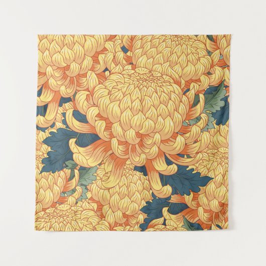 Japanse chrysanten: geel bloemmotief. wandkleed (Voorkant)